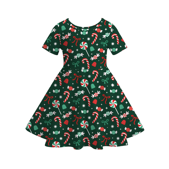 Christmas all-over printed short sleeve twirl dress