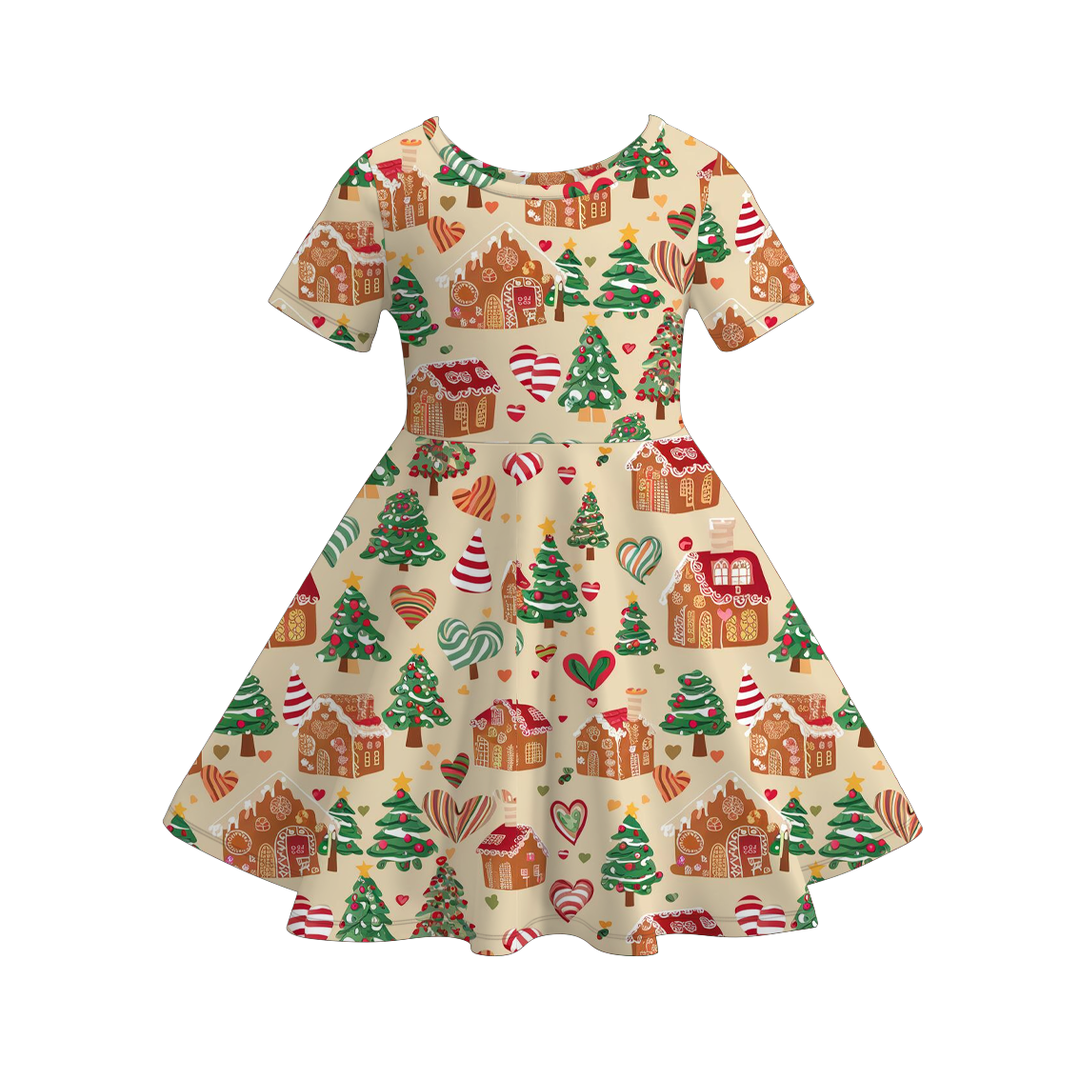 Christmas all-over printed short sleeve twirl dress