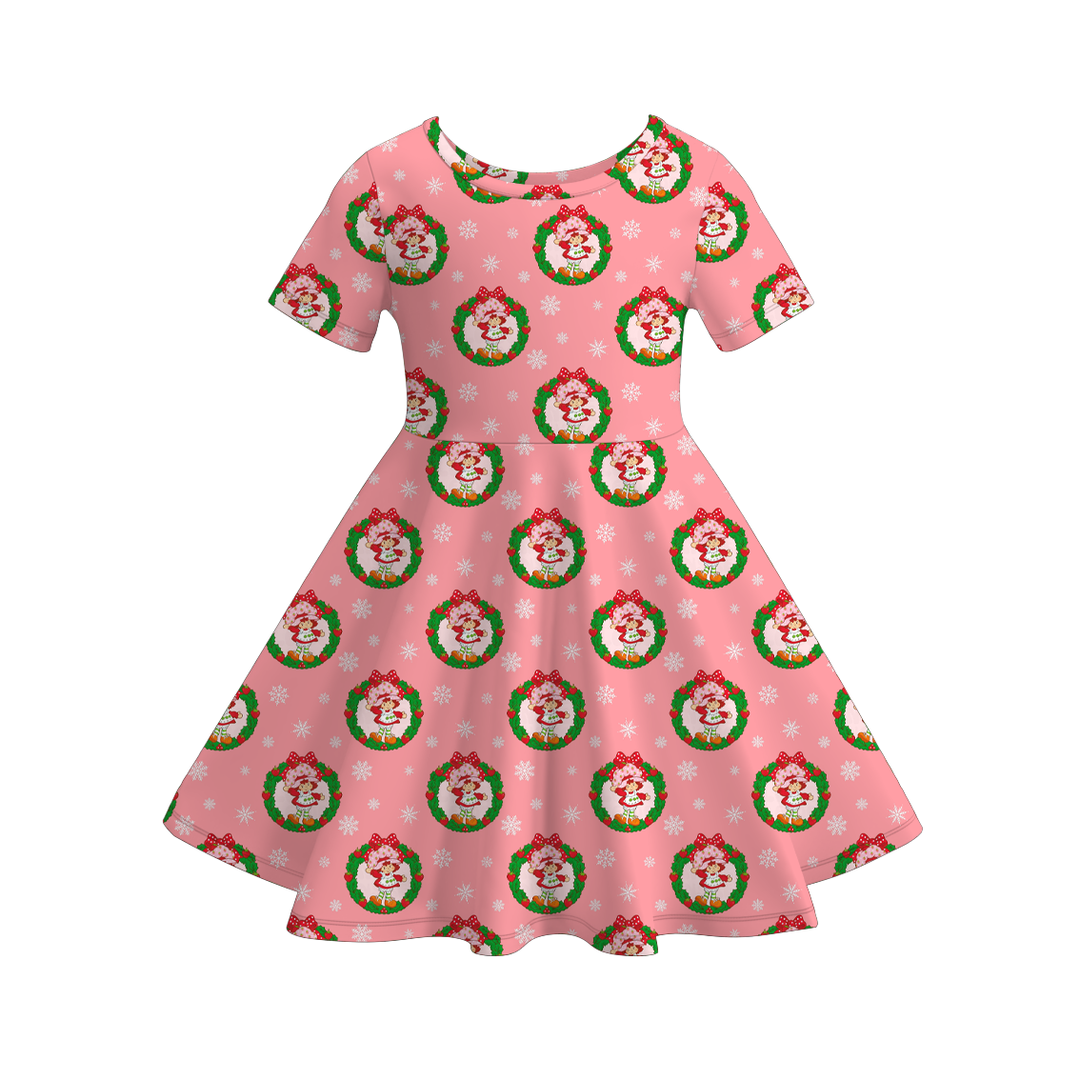 Christmas cartoon character printed twirl ruffle dress