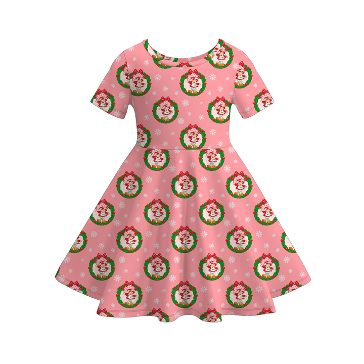 Christmas cartoon character printed twirl ruffle dress