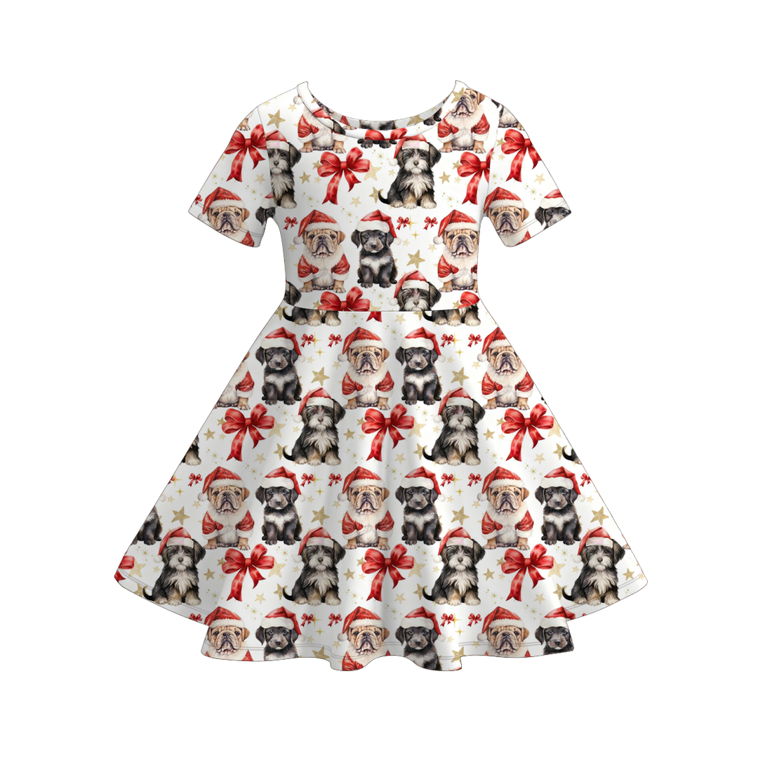 Christmas cartoon character printed twirl ruffle dress