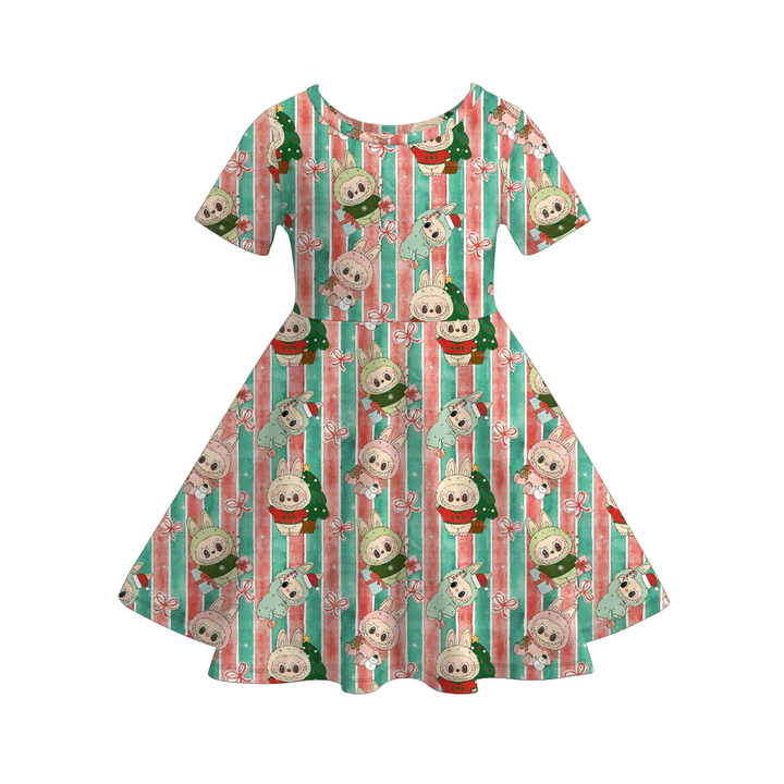 Christmas cartoon character printed twirl ruffle dress
