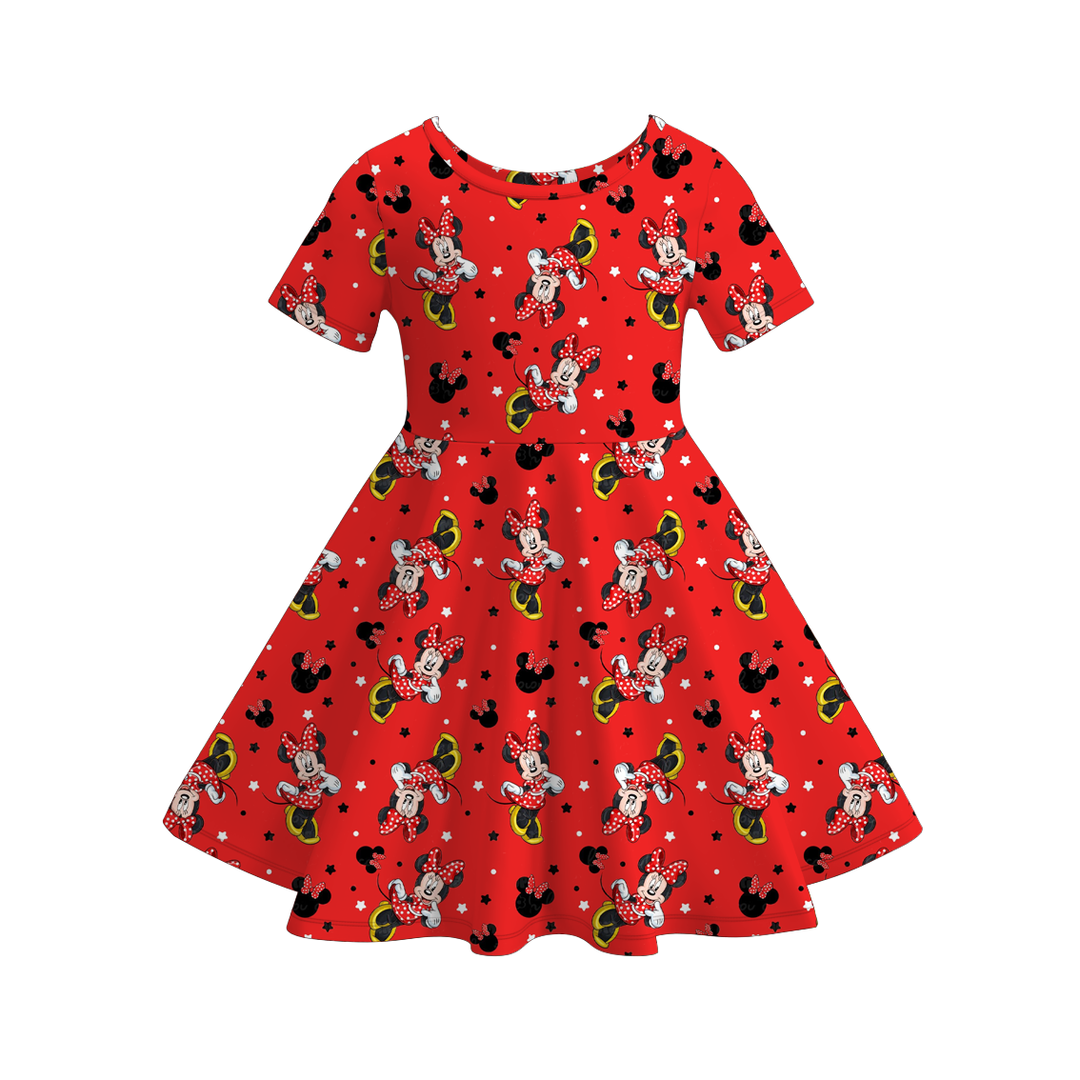 Christmas cartoon character printed twirl ruffle dress