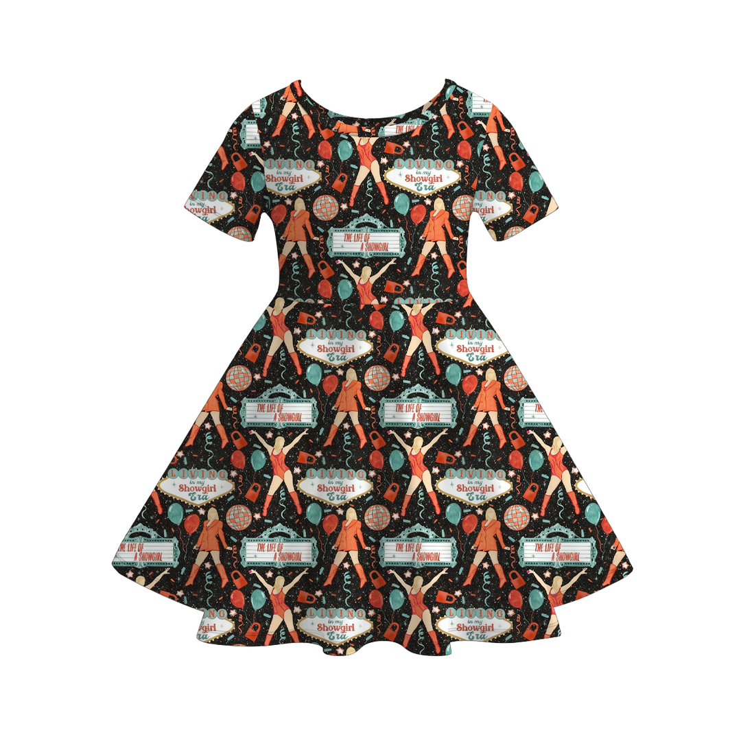 The life of a showgirl inspired printed twirl dress
