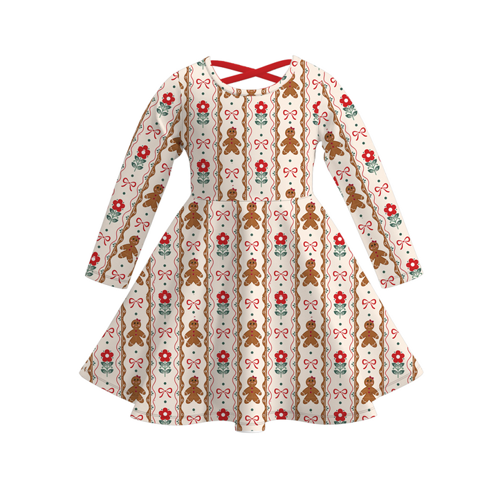 Christmas all-over printed twirl ruffle dress