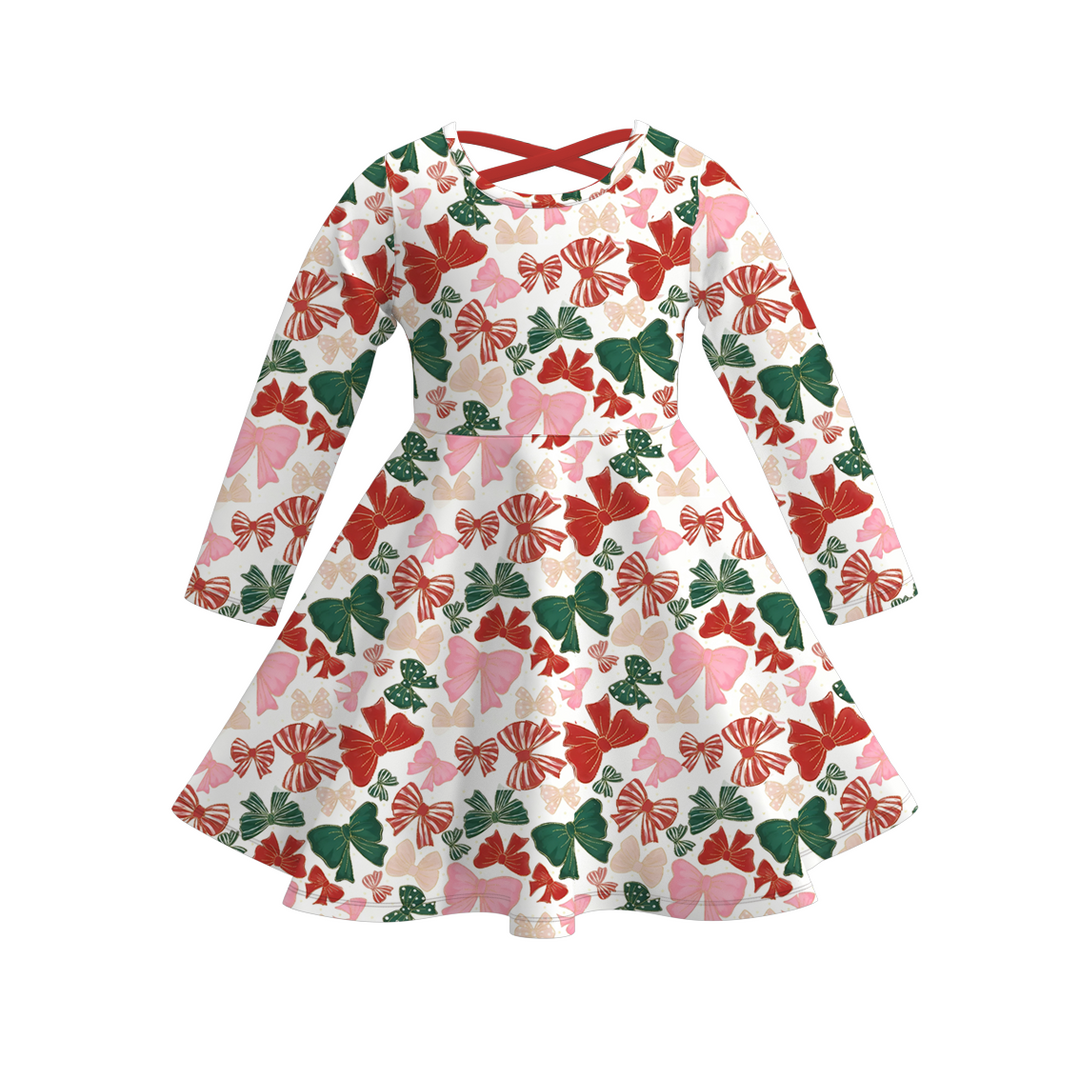 Christmas all-over printed twirl ruffle dress