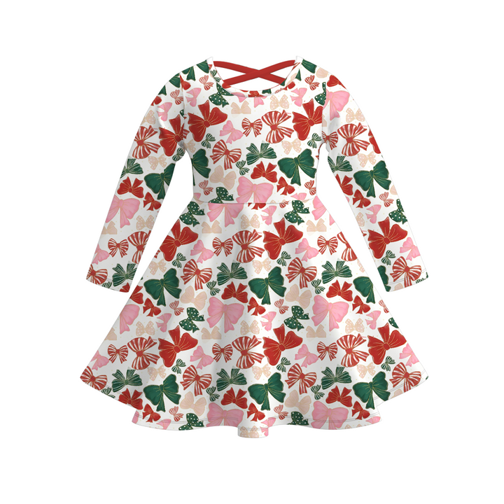 Christmas all-over printed twirl ruffle dress
