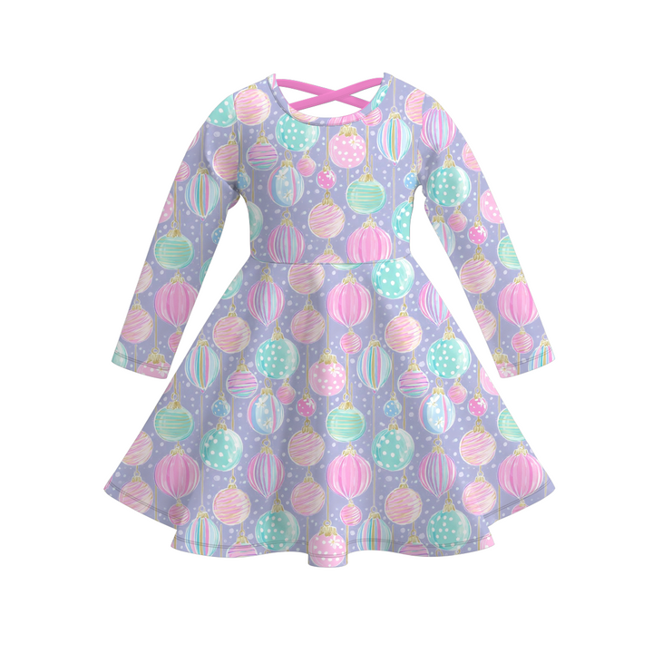 Christmas all-over printed twirl ruffle dress