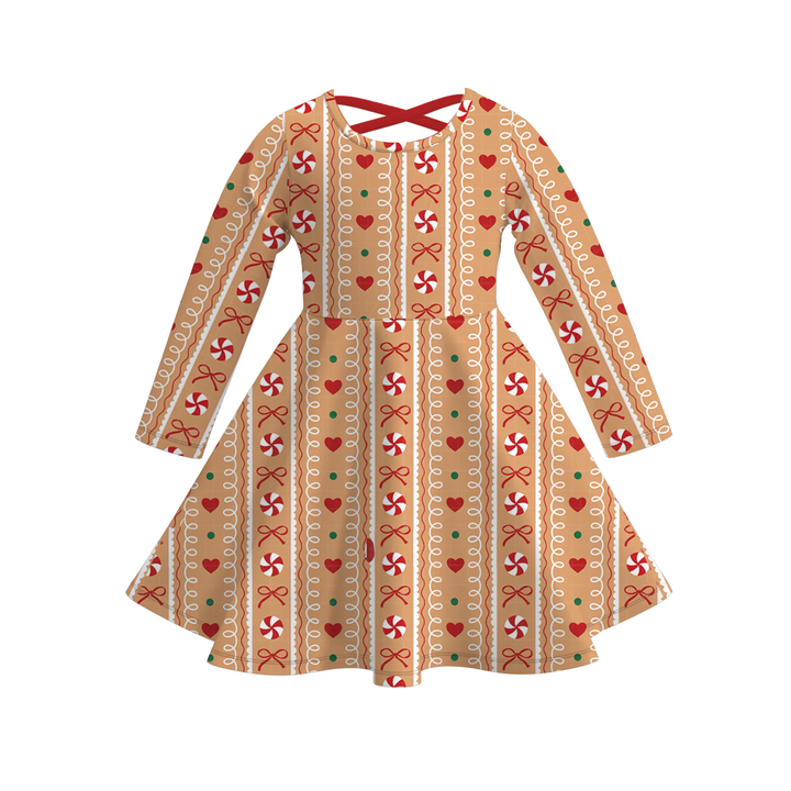 Christmas all-over printed twirl ruffle dress