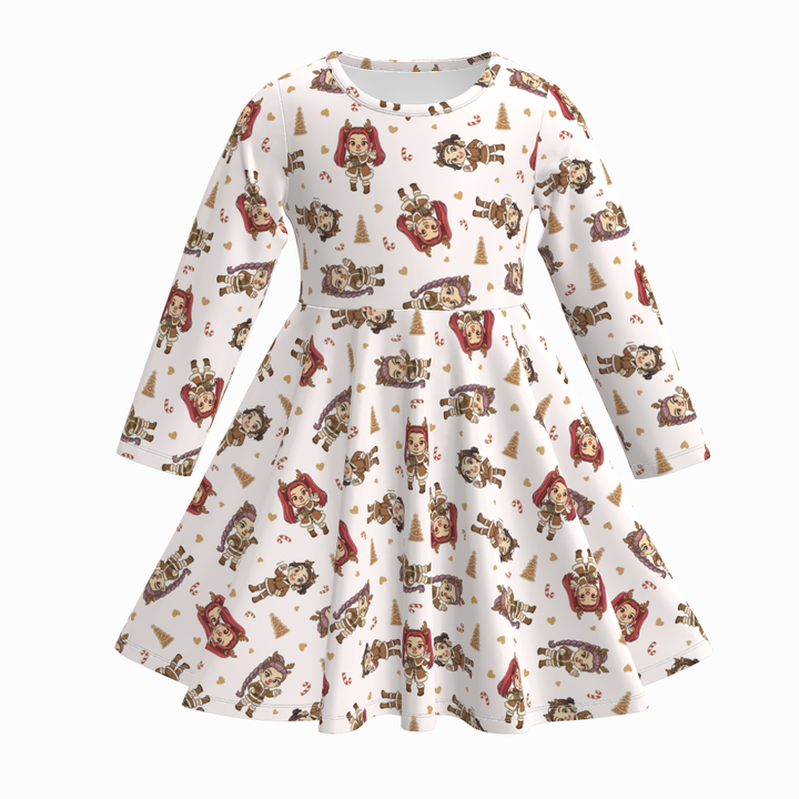 Christmas Kpop demon hunter printed twirl ruffle dress