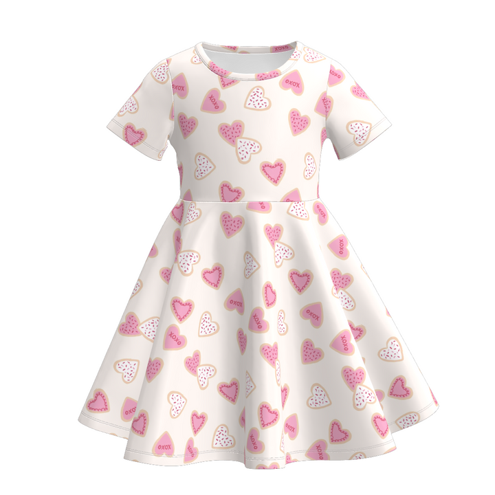 Valentine's cartoon printed ruffle twirl dress
