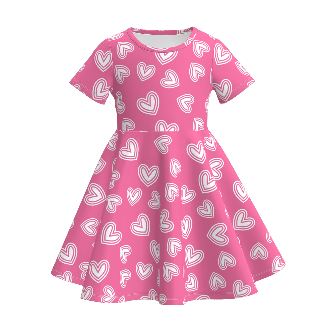 Valentine's cartoon printed ruffle twirl dress