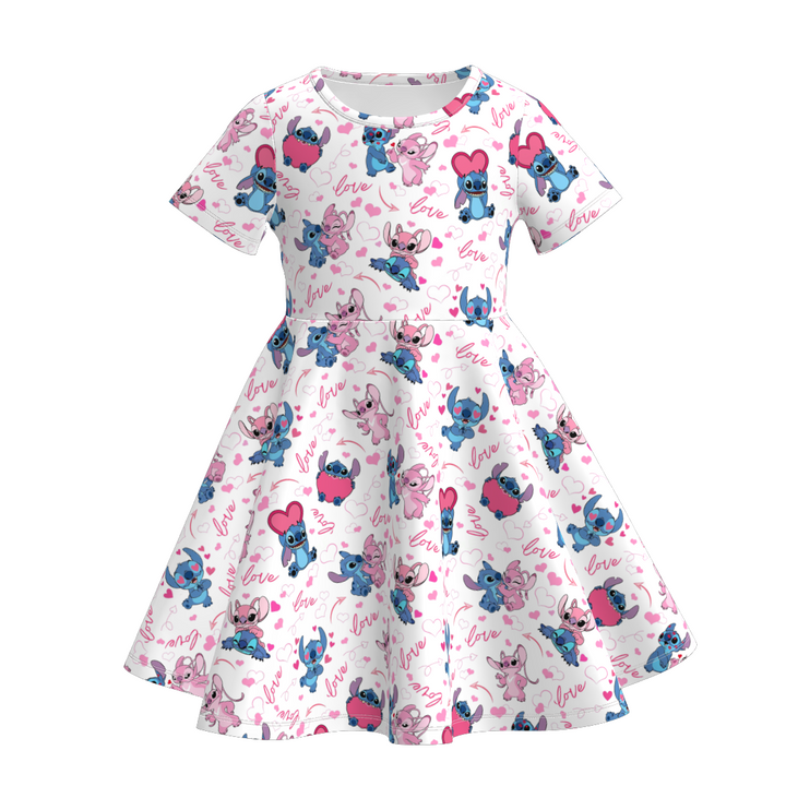 Valentine's cartoon printed ruffle twirl dress