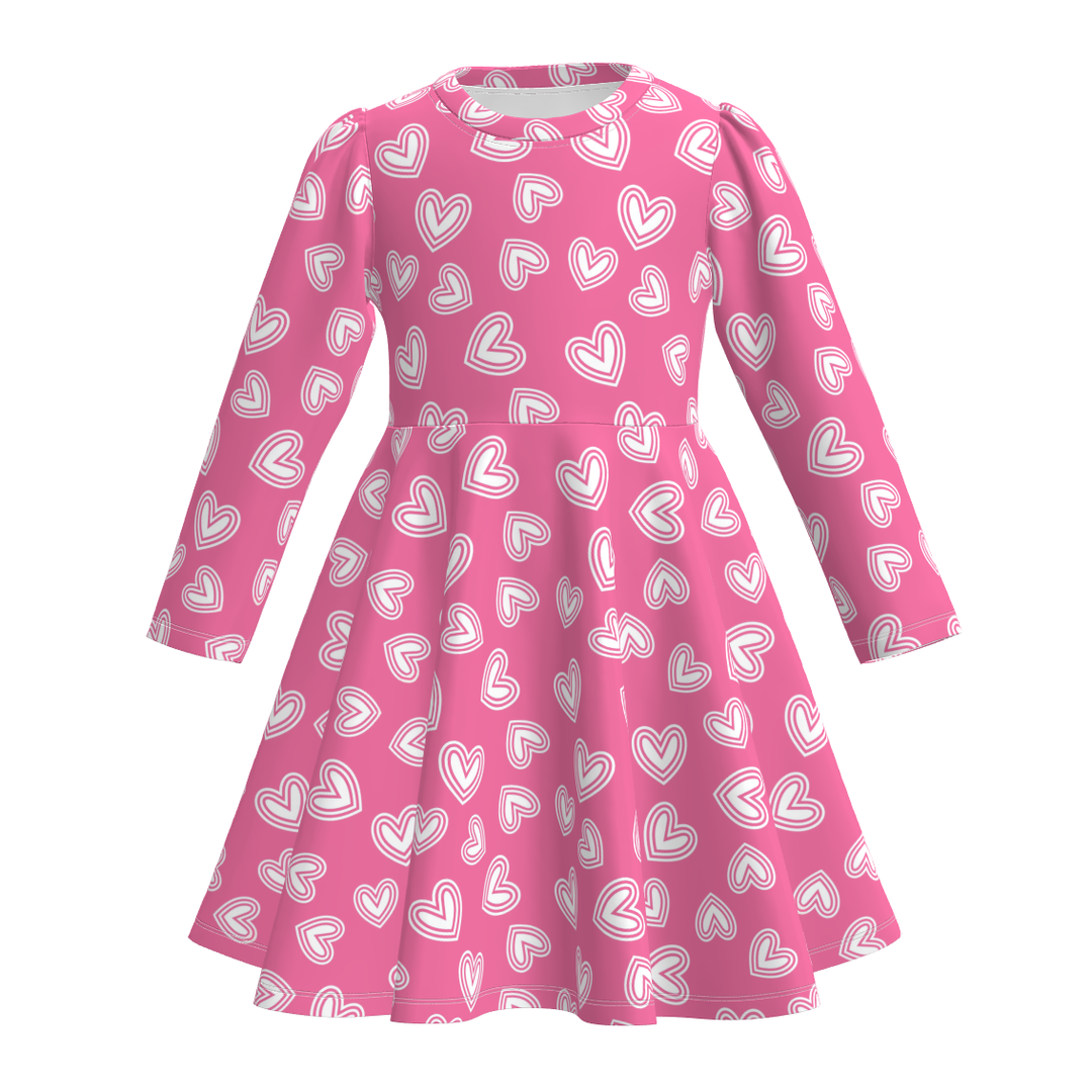 Valentine's cartoon printed long sleeve twirly dress