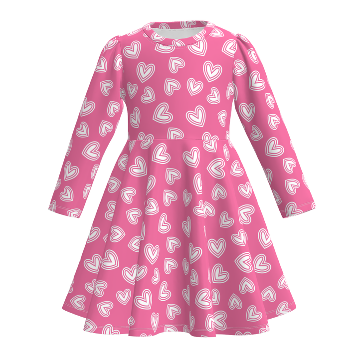 Valentine's cartoon printed long sleeve twirly dress