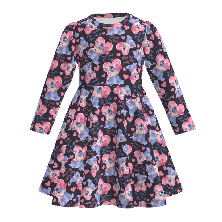 Valentine's cartoon printed long sleeve twirly dress