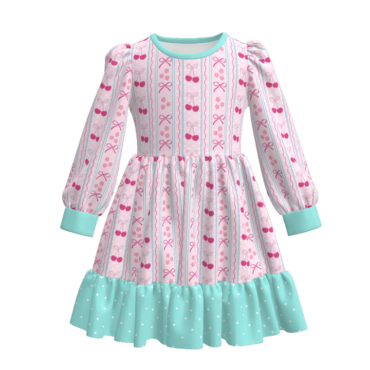 Valentine's pink heart printed sweet princess dress