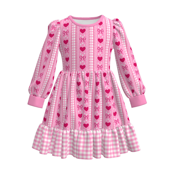 Valentine's pink heart printed sweet princess dress
