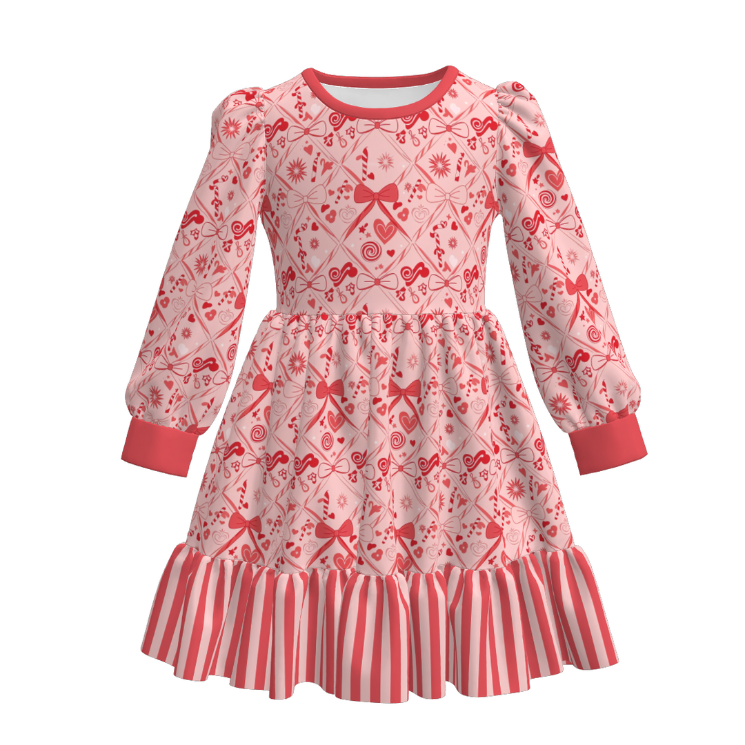 Valentine's pink heart printed sweet princess dress