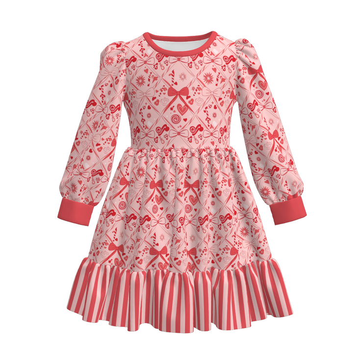 Valentine's pink heart printed sweet princess dress