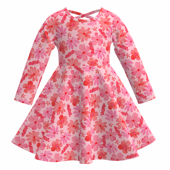 Valentine's floral printed ruffle twirl dress