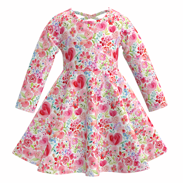 Valentine's floral printed ruffle twirl dress