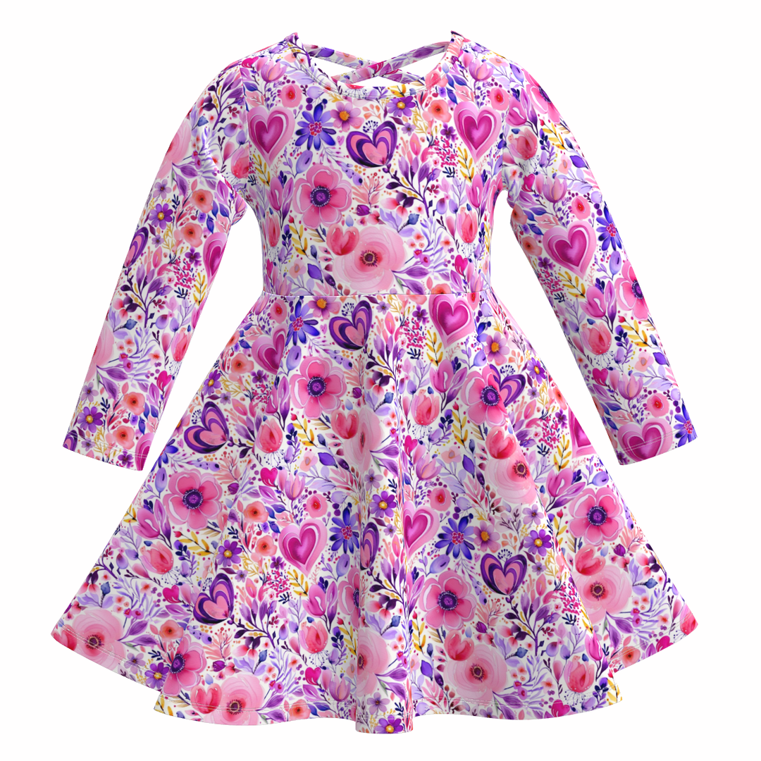 Valentine's floral printed ruffle twirl dress