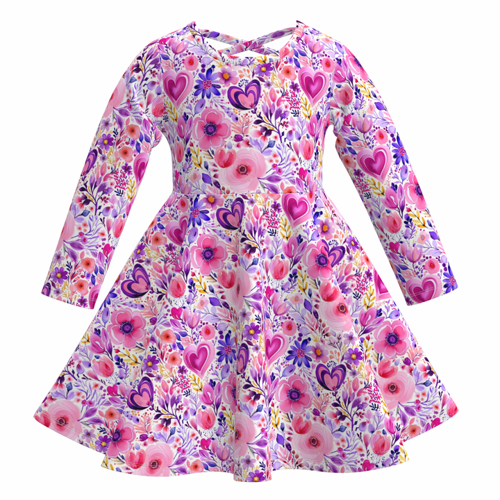 Valentine's floral printed ruffle twirl dress