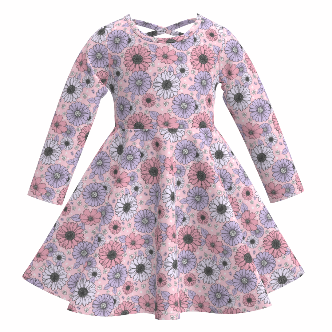 Valentine's floral printed ruffle twirl dress