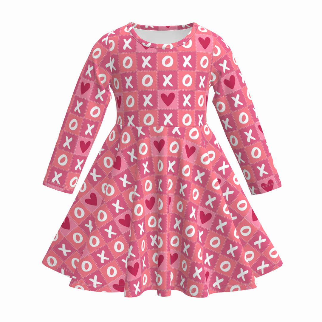 Valentine's xoxo heart printed ruffle twirl dress