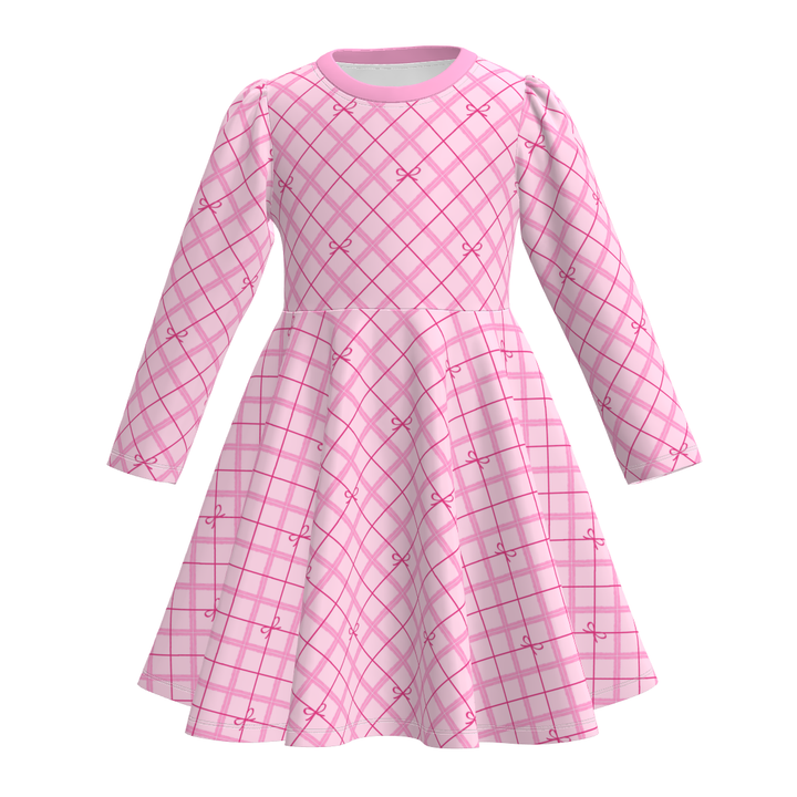 Valentine's sweet pink bow printed twirl dress