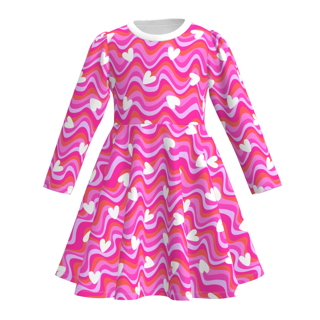 Valentine's sweet pink bow printed twirl dress