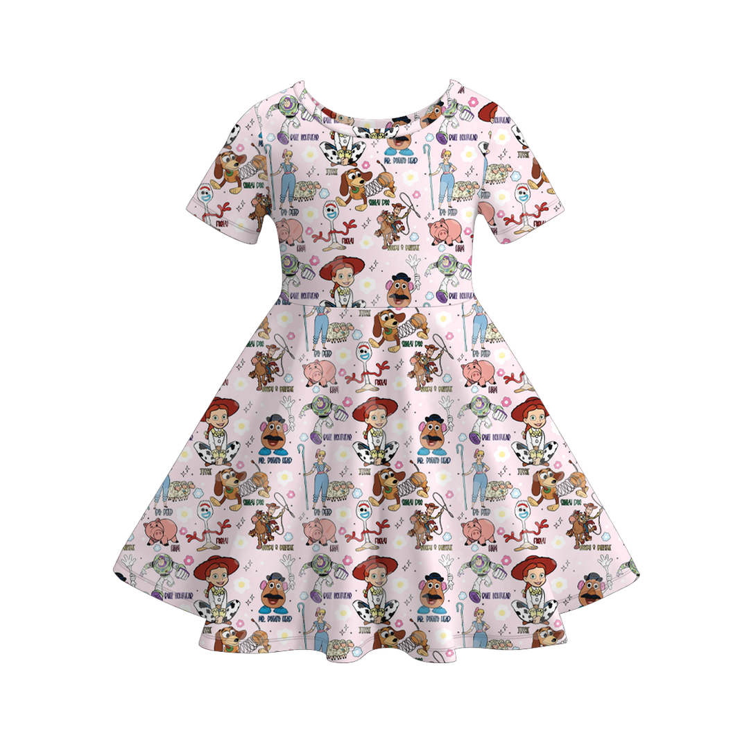 Valentine‘s cartoon themed printed twirl dress for girls