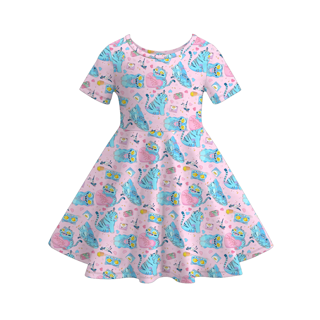 Valentine‘s cartoon themed printed twirl dress for girls