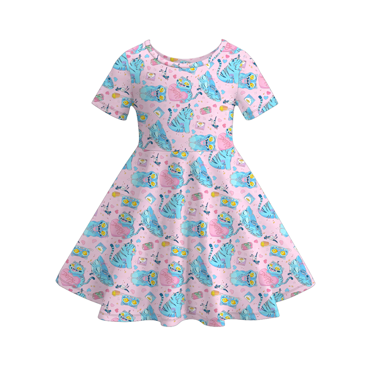 Valentine‘s cartoon themed printed twirl dress for girls