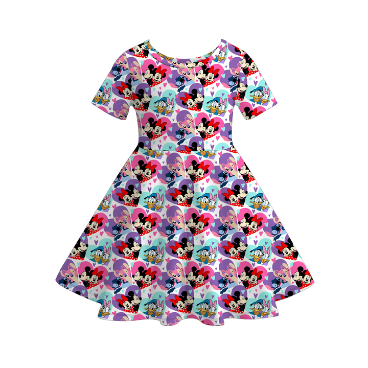 Valentine‘s cartoon themed printed twirl dress for girls
