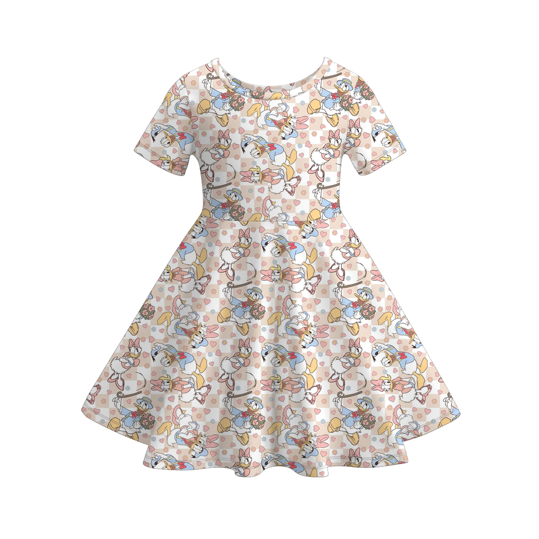 Valentine‘s cartoon themed printed twirl dress for girls