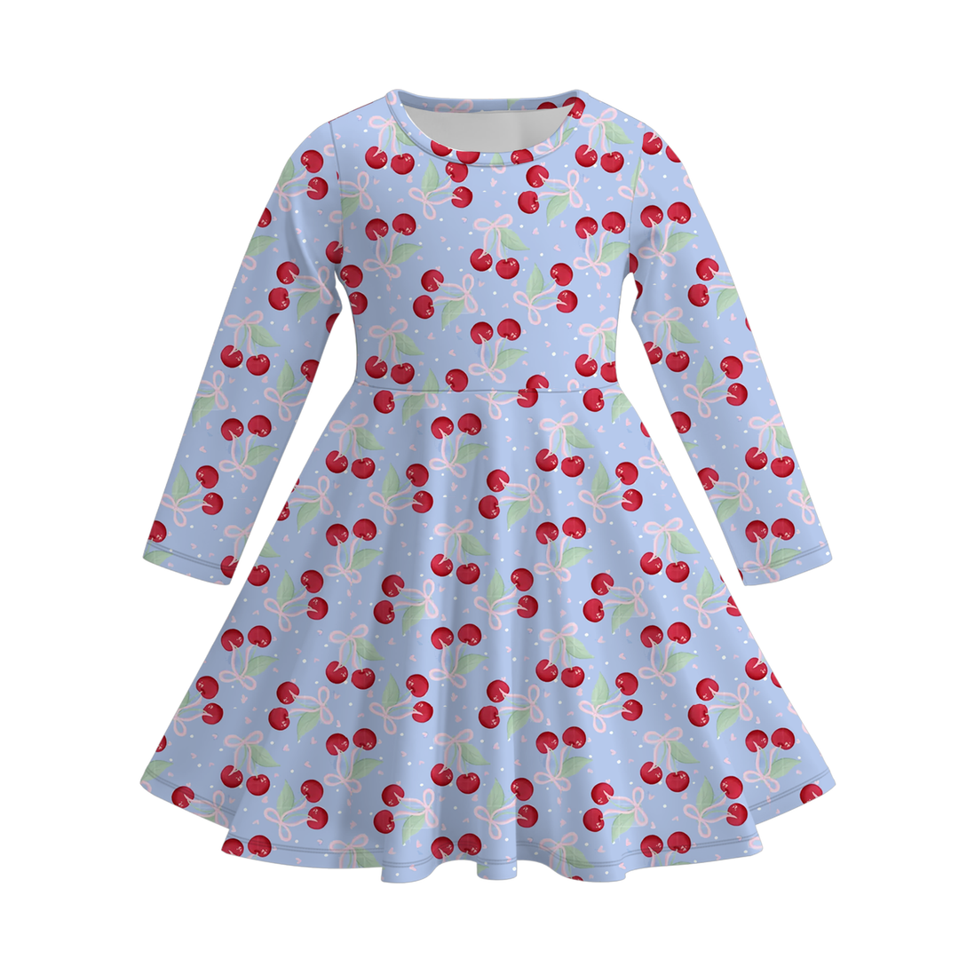 Valentine‘s sweet pink bow printed ruffle twirl dress