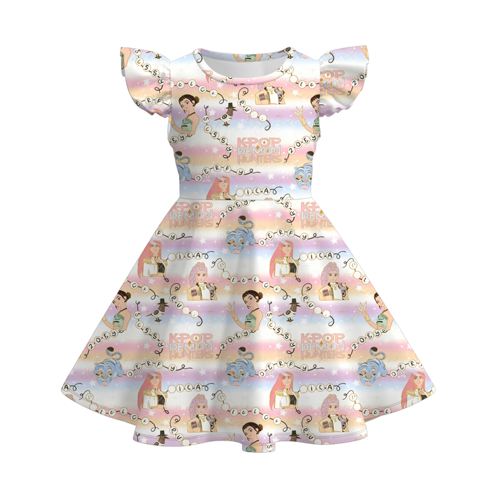 KDH K-pop inspired all-over printed short sleeve twirl dress