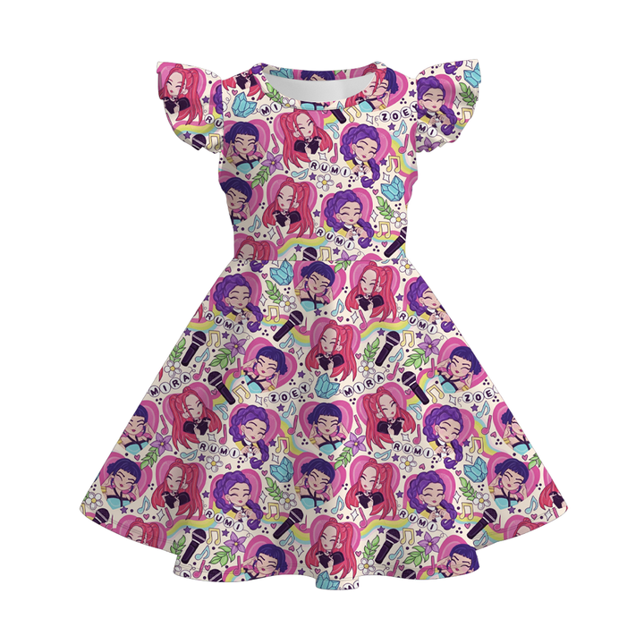 KDH K-pop inspired all-over printed short sleeve twirl dress