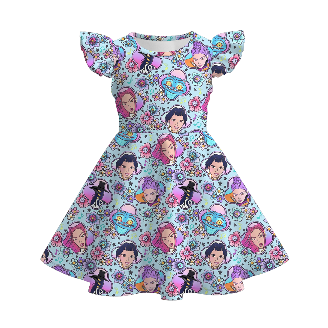 KDH K-pop inspired all-over printed short sleeve twirl dress