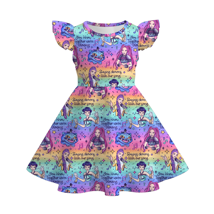 KDH K-pop inspired all-over printed short sleeve twirl dress