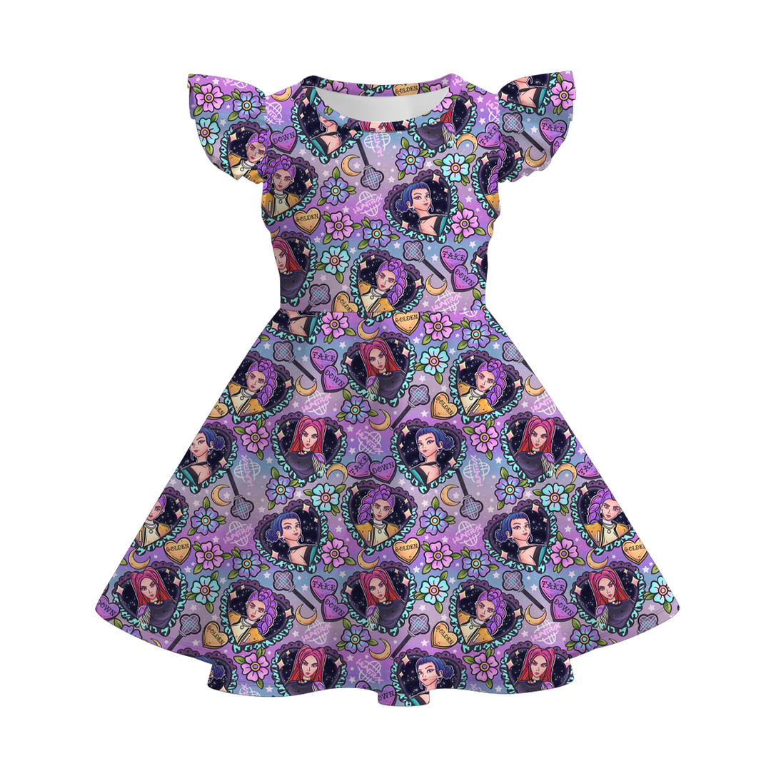 KDH K-pop inspired all-over printed short sleeve twirl dress