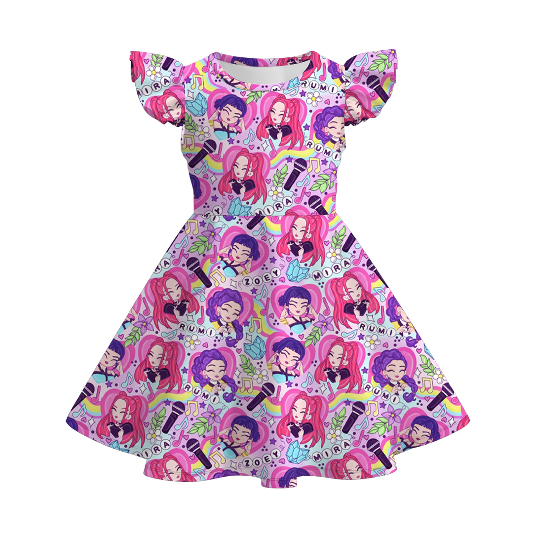 KDH K-pop inspired all-over printed short sleeve twirl dress