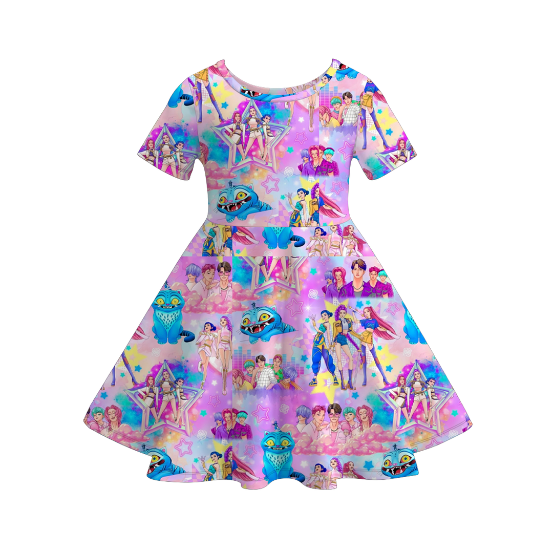 KDH K-pop inspired all-over printed short sleeve twirl dress