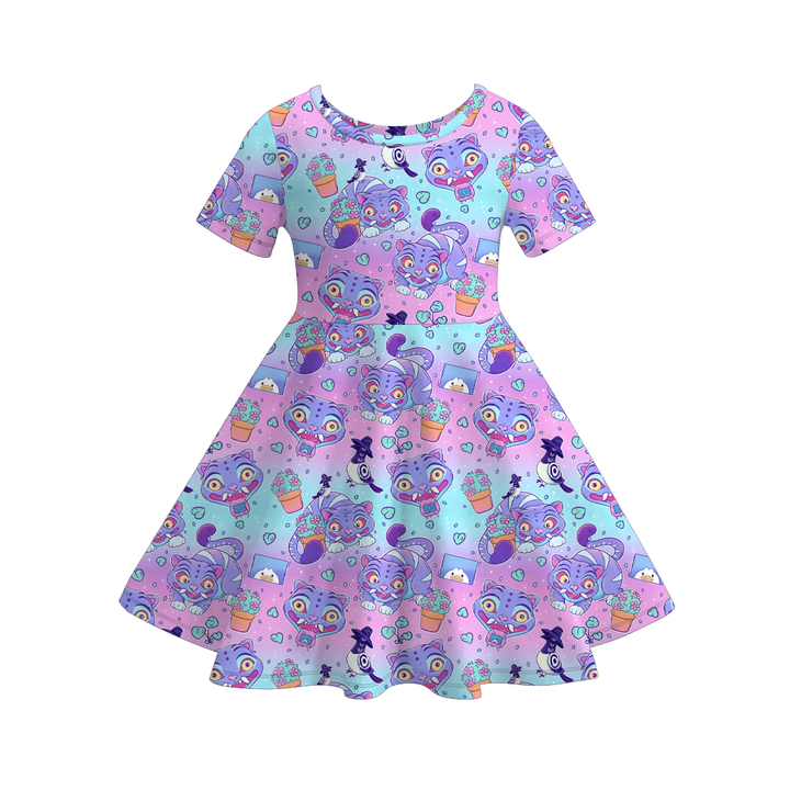KDH K-pop inspired all-over printed short sleeve twirl dress