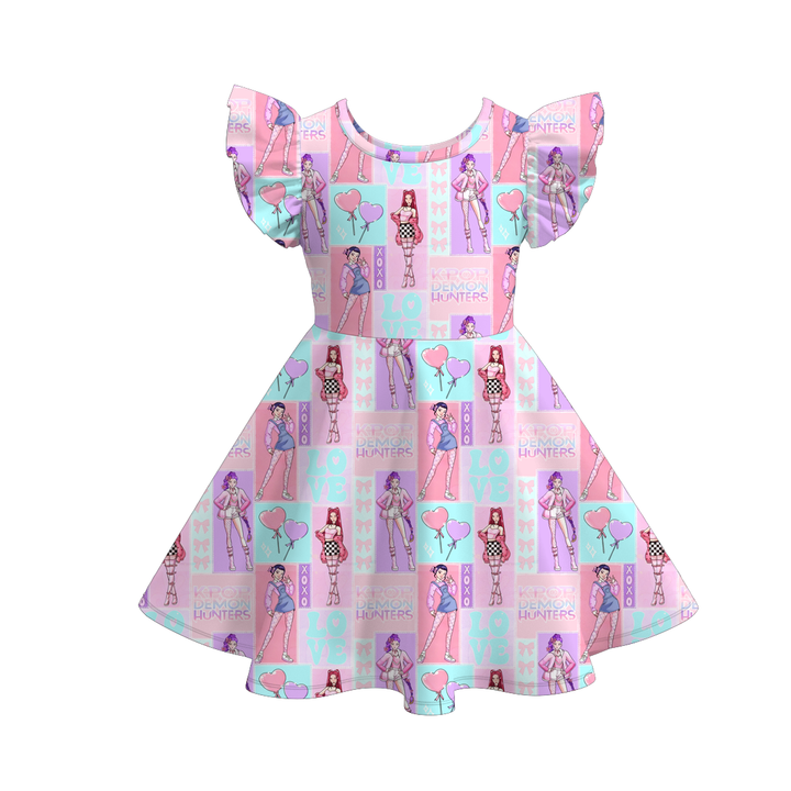 Valentine's sweet cute flutter sleeve twirly dress for girls