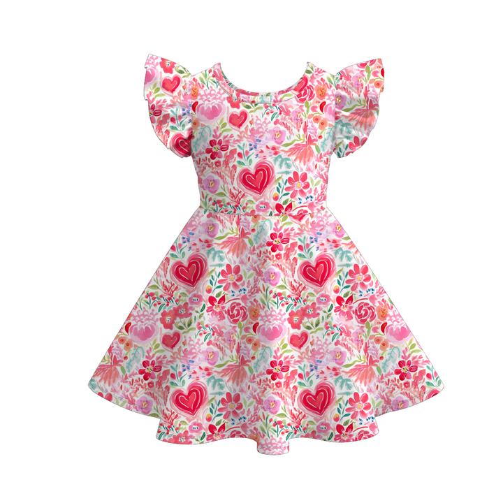 Valentine's sweet cute flutter sleeve twirly dress for girls