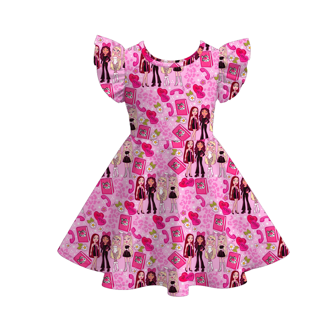 Valentine's sweet cute flutter sleeve twirly dress for girls