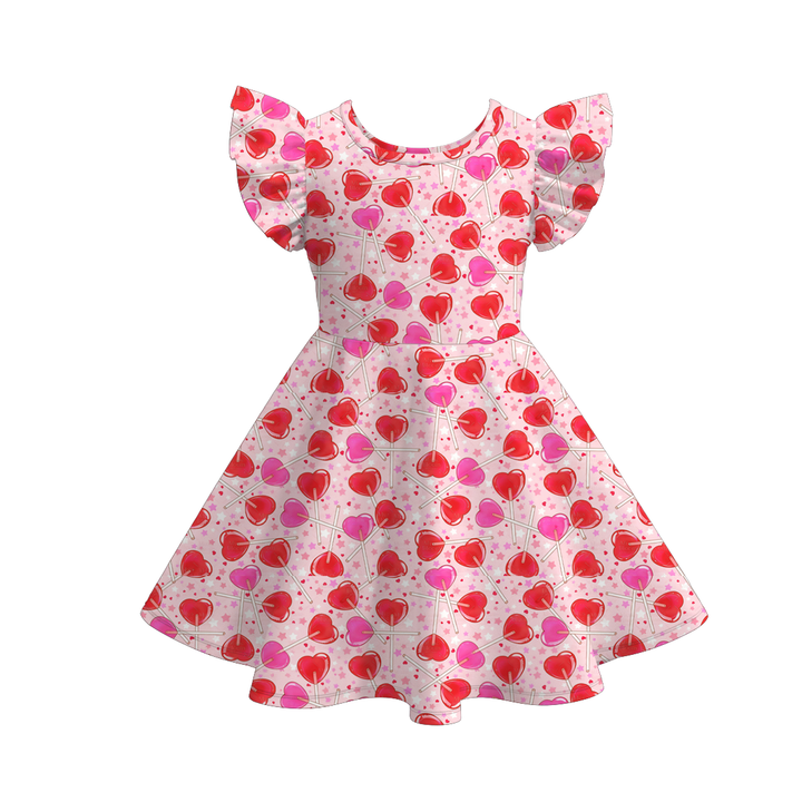 Valentine's sweet cute flutter sleeve twirly dress for girls